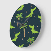漫画のワニ：アリゲーターパームパターン。 ラージ壁時計 (傾斜)