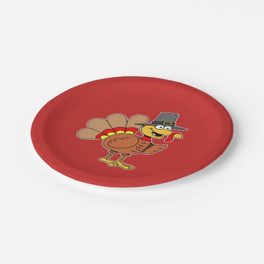 漫画の七面鳥の巡礼帽感謝祭 ペーパープレート (アングル)