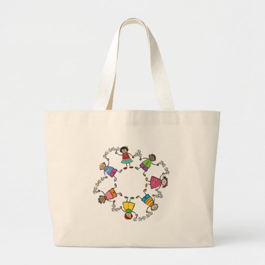 漫画の世界中のかわいく幸せな子供の友人 ラージトートバッグ (正面)
