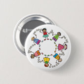 漫画の世界中のかわいく幸せな子供の友人 缶バッジ (正面&裏面)