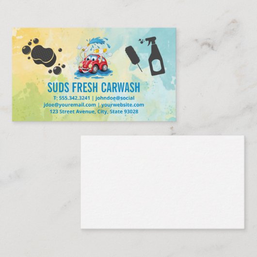 漫画の乳母車カーウォッシュ | 自動サービス | クリーニング 名刺 (正面/裏面)