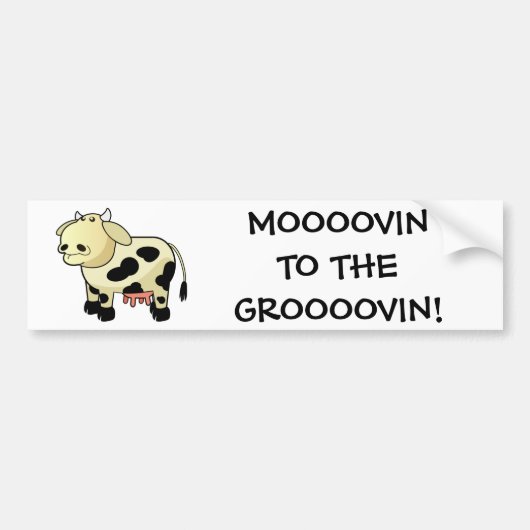漫画の乳牛"MOOOOVIN!" バンパーステッカー (正面)