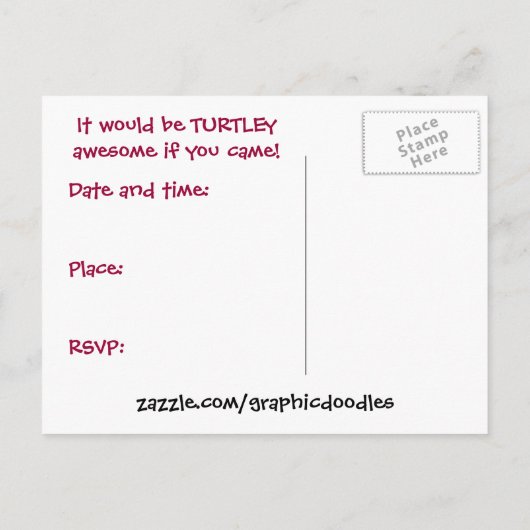 漫画の亀とカタツムリの誕生日パーティーの招待 インビテーションポストカード (裏面)