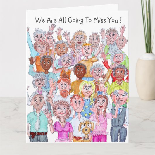 漫画の人々が別れの挨拶をしているイラスト カード (正面)