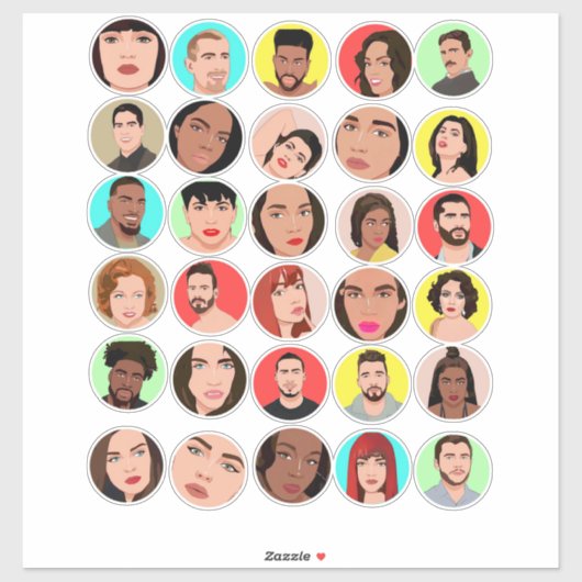 漫画の人々の顔ミックスレースアートコラージュ シール (シート)