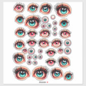 漫画の人形の目の色のイラストアート シール (シート)