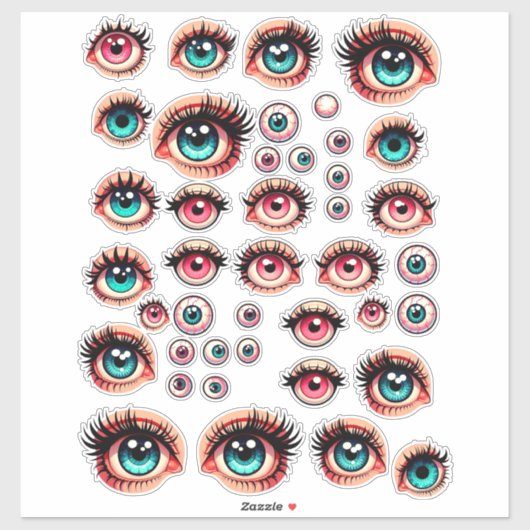 漫画の人形の目の色のイラストアート シール (シート)