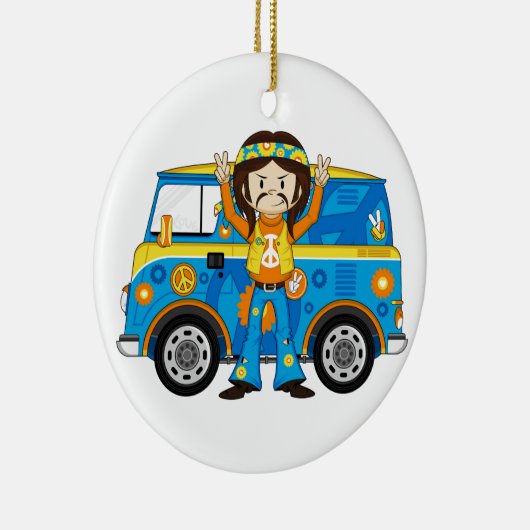 漫画の六十年代の平和ヒッピーおよびヴァン セラミックオーナメント (右)