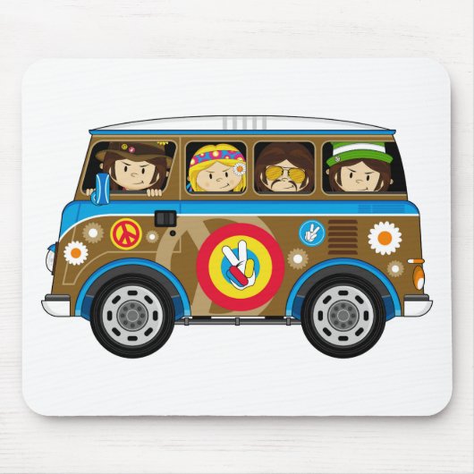 漫画の六十年代の平和ヒッピーヴァン マウスパッド (正面)