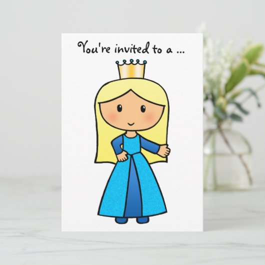 漫画の切り貼り芸術のかわいいブロンドのプリンセスのブライダルシャワー 招待状 (スタンド正面)