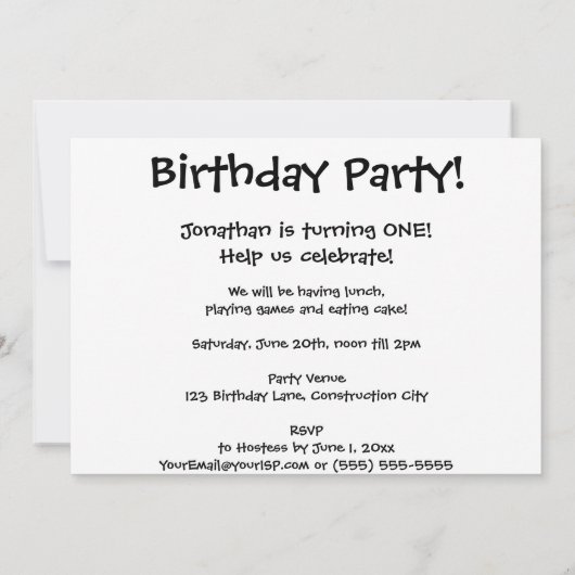 漫画の切り貼り芸術の普通消防車の男の子の誕生会 招待状 (裏面)