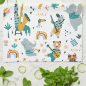 漫画の動物のバンドパターン キッチンタオル (折り畳み)