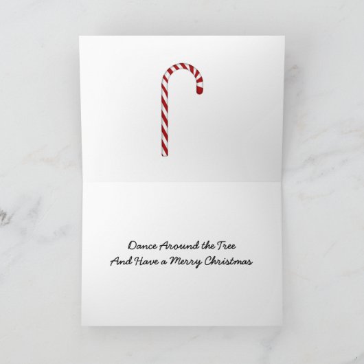 漫画の動物の踊りのまわりにクリスマスツリー シーズンカード (内部)