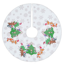 漫画の動物の踊りのまわりにクリスマスツリー ブラッシュドポリエステルツリースカート