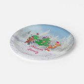 漫画の動物の踊りのまわりにクリスマスツリー ペーパープレート (アングル)