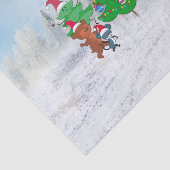 漫画の動物の踊りのまわりにクリスマスツリー 薄葉紙 (詳細)