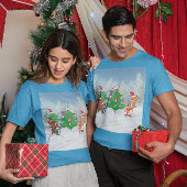 漫画の動物の踊りバイクリスマスツリーユニセックス Tシャツ