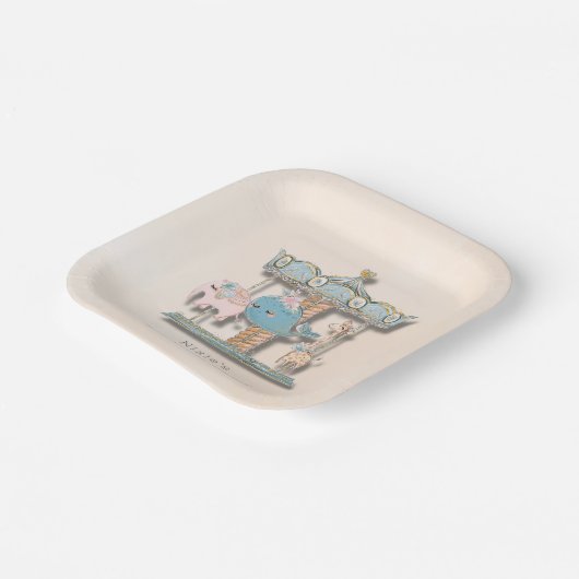 漫画の動物回転木馬誕生日パーティー ペーパープレート (傾斜あり)