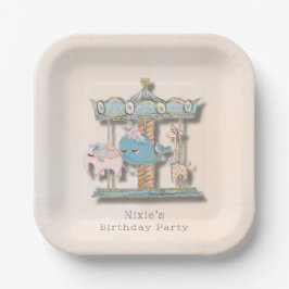 漫画の動物回転木馬誕生日パーティー ペーパープレート