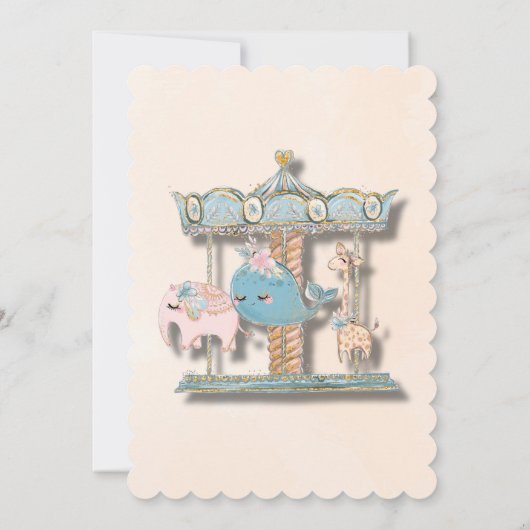 漫画の動物回転木馬誕生日パーティー 招待状 (裏面)