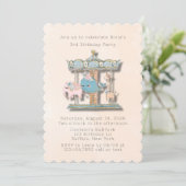 漫画の動物回転木馬誕生日パーティー 招待状 (スタンド正面)