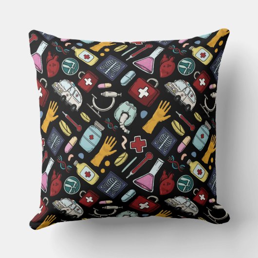 漫画の医師のナース科学パターン クッション (裏面)