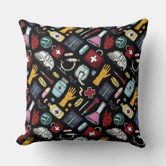 漫画の医師のナース科学パターン クッション (正面)