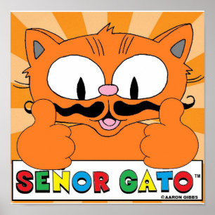 漫画の口ひげ、猫セノールガートが2本の親指を上げる ポスター