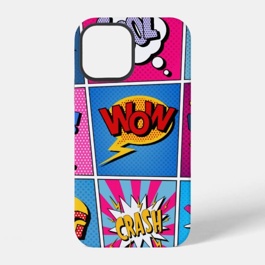 漫画の吹き出しセット。Bom、Cool、Pow、Oopの表現 iPhoneケース (裏面)