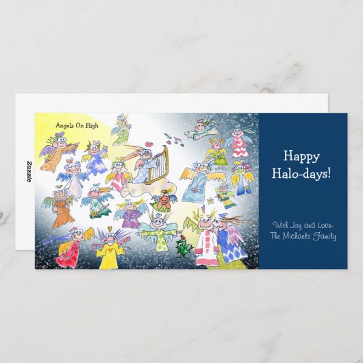 漫画の天使たちがホリデーシーズンを祝う写真カード シーズンカード (正面/裏面)