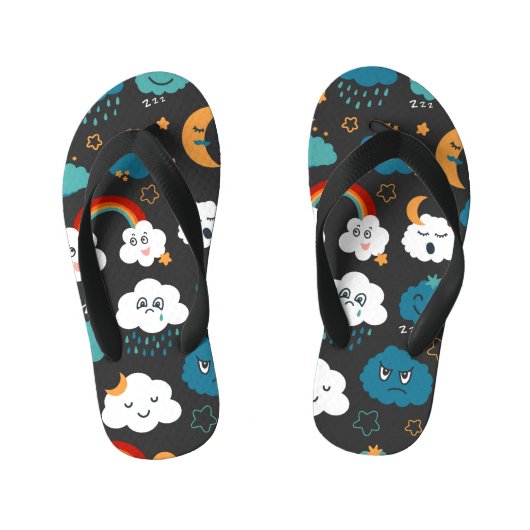 漫画の天気予報シームレスパターン キッズビーチサンダル (フットベッド)