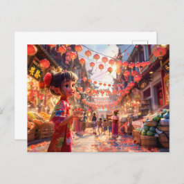 漫画の女の子でイチゴのボウル シーズンポストカード