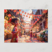 漫画の女の子でイチゴのボウル シーズンポストカード (正面)