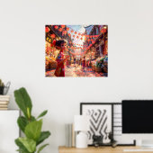 漫画の女の子でイチゴのボウル ポスター (ホームオフィス)