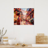 漫画の女の子でイチゴのボウル ポスター (キッチン)