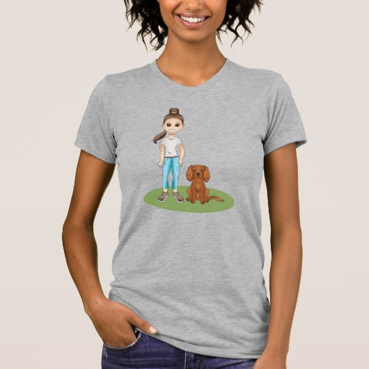 漫画の女の子とルビーのキャバリア・スパニエル犬 Tシャツ (正面)