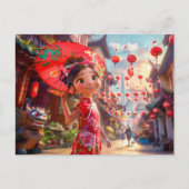 漫画の女の子と日照のシーン シーズンポストカード (正面)