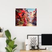 漫画の女の子と日照のシーン ポスター (ホームオフィス)