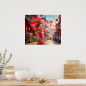 漫画の女の子と日照のシーン ポスター (キッチン)