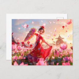 漫画の女の子の叔母とファ伝統的ン シーズンポストカード