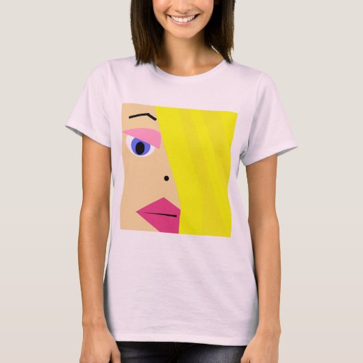 漫画の女の子の抽象芸術の顔のTシャツ Tシャツ (正面)