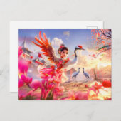 漫画の女の子の踊りで優雅なシーンにクレーン シーズンポストカード (正面/裏面)