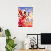 漫画の女の子の踊りで優雅なシーンにクレーン ポスター (ホームオフィス)