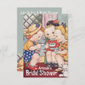 漫画の女の子ブライダルシャワー、バチェロレッテ 招待状 (正面/裏面)