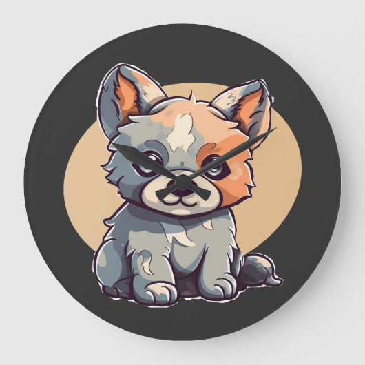 漫画の子犬 ラージ壁時計 (正面)