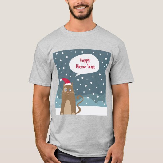 漫画の子猫は雪の中でサンタ帽をかぶっている Tシャツ (正面)