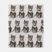 漫画の子猫ストライプの子猫の声グレー フリースブランケット (正面)