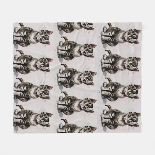 漫画の子猫ストライプの子猫の声グレー フリースブランケット (正面(横))