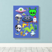 漫画の宇宙エイリアングレーUFOアートコラージシート キャンバスプリント (インサイチュ (ウッドフロア))