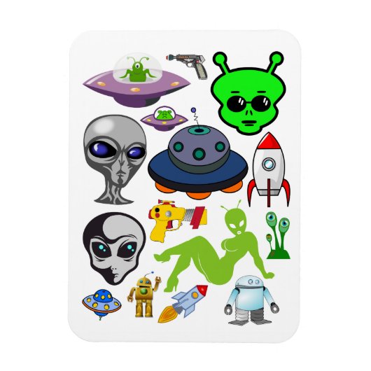 漫画の宇宙エイリアングレーUFOアートコラージシート マグネット (縦)